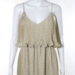 Central Park West Tan Pleated Polka Dot Dress M